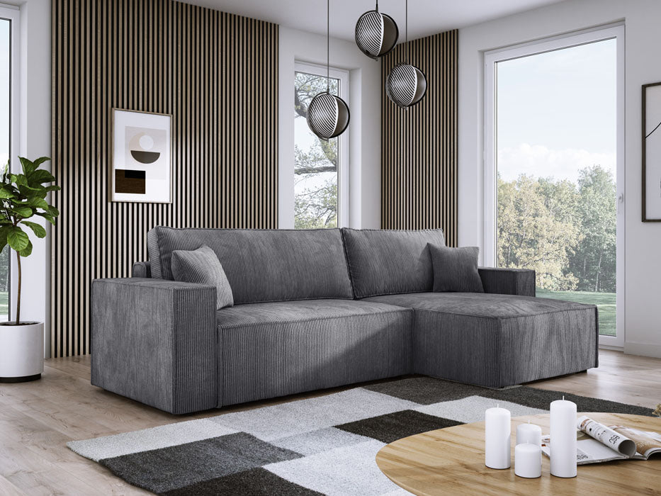 Designer Sofa Velanova mit Schlaffunktion und Stauraum aus Cord