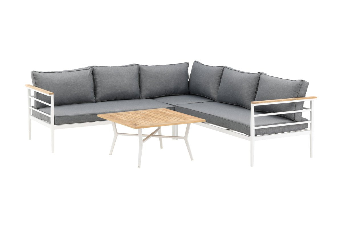 Lounge Set Puerto – aus Metall mit Teakholz-Details, inkl. Kissen