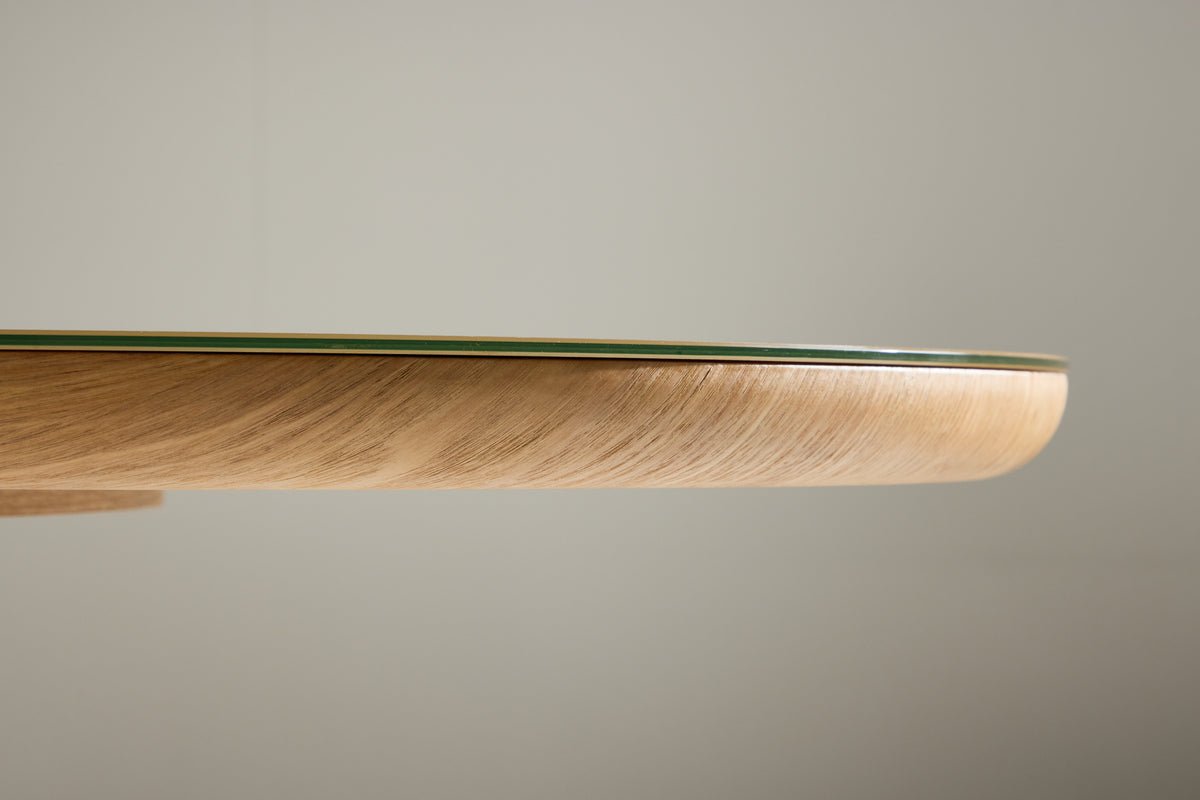 Esstisch Trianda - ovaler Esstisch in Naturoptik mit Glasplatte