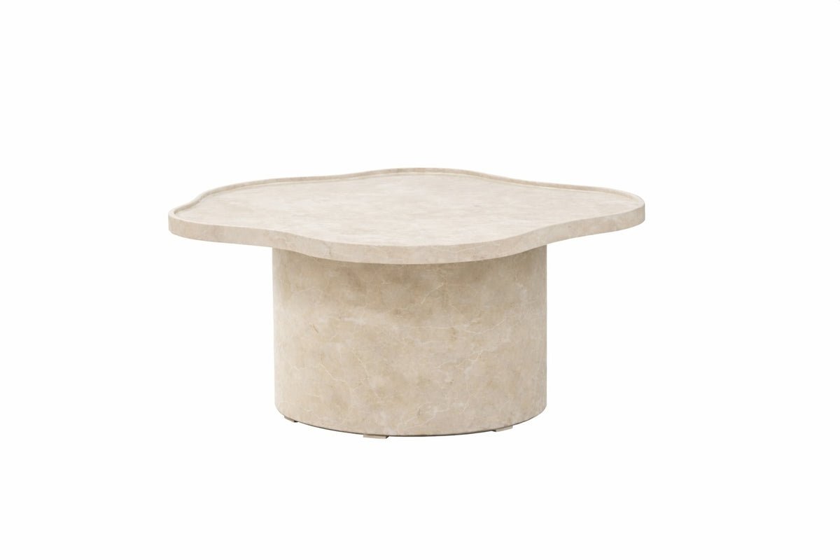 Couchtisch Zai - in Beige mit runder Form und Marmoroptik