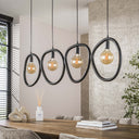 Pendelleuchte Vionara – 4 Leuchten aus arktisch schwarzem Metall in organischer Ringform
