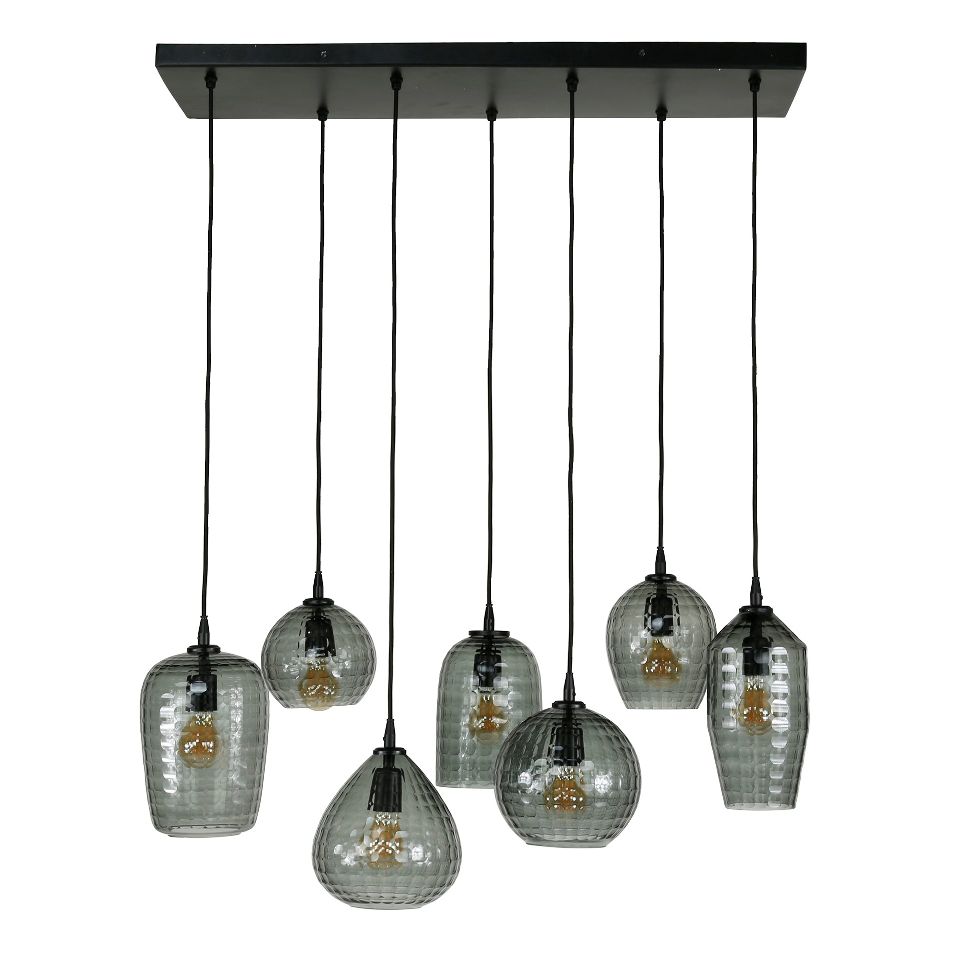 Pendelleuchte „Aurelia“ – mit 7 Leuchten im Rauchglas-Design und Metall Armatur