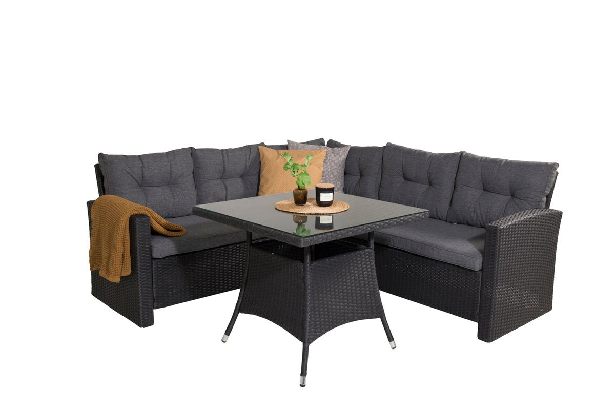 Garten Loungeset Olivia – mit Ecksofa & Glas-Couchtisch in zwei Farben