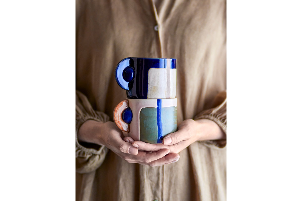 Tassen-Set Calida – Geometrisches Design mit reaktiver Glasur (2er-Set)