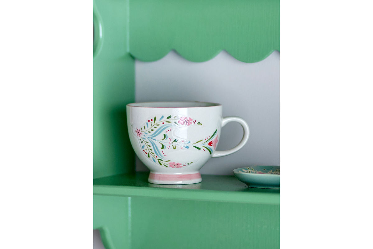 Becher-Set Lunelle – Handbemaltes Steingut mit floralen Motiven (4er-Set)