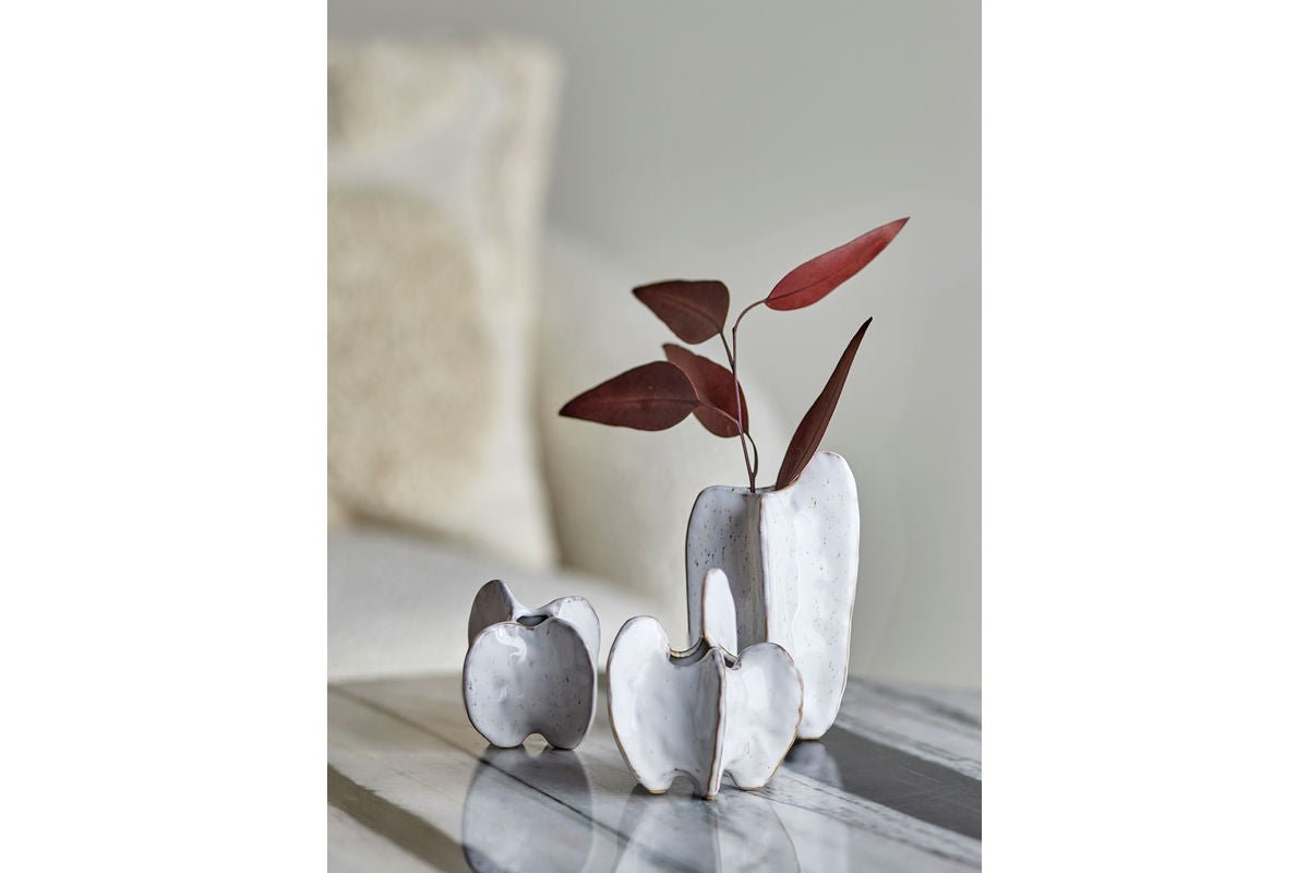 3er Set Vase Lela - Weiß, aus Steingut