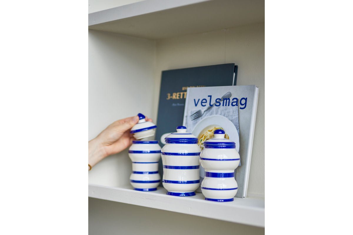 Vorratsgefäß Lioren – Handbemalte Streifen in Blau (3er-Set)