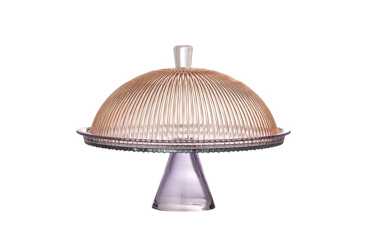 Kuchenteller Liréa mit Glasglocke – Farbverlauf mit feiner Riffelung