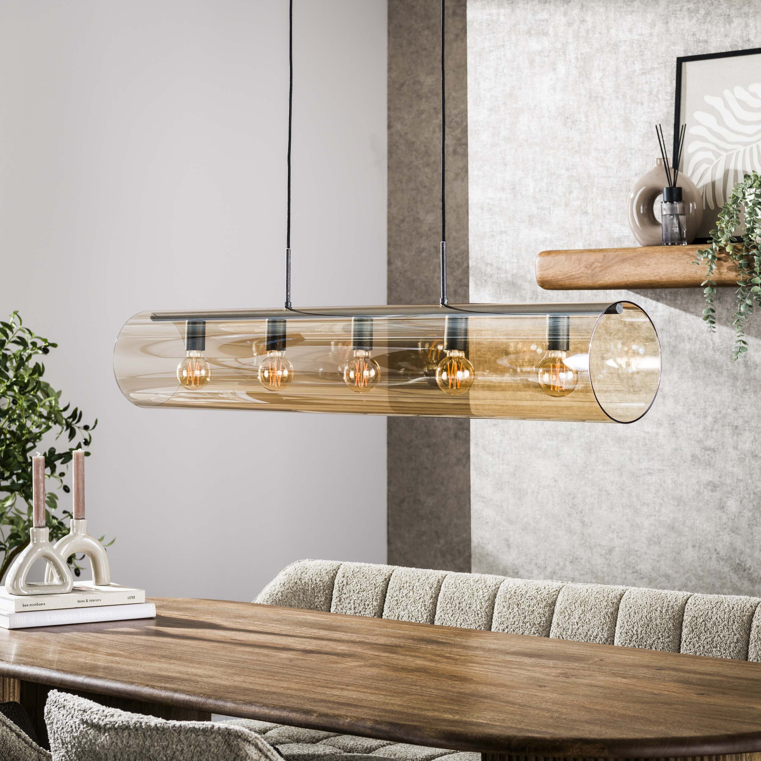 Pendelleuchte „Solvira“ – Mit 5 Leuchten in horizontalem Tube-Amberglass Design