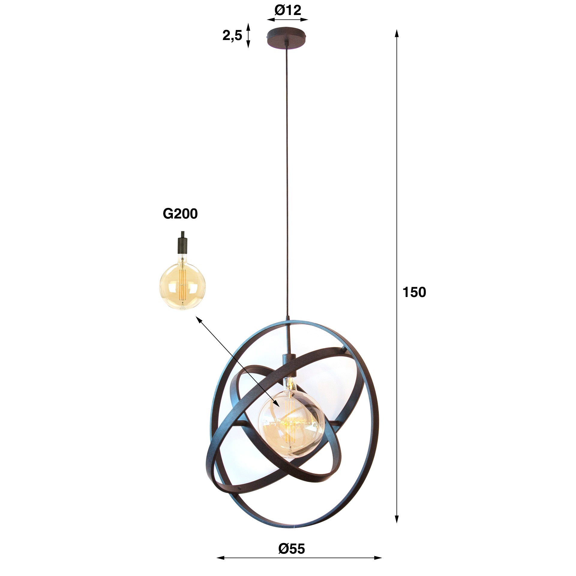 Pendelleuchte „Orvion“ – 1 Leuchte mit Sphären-Design aus Metall in Schwarz