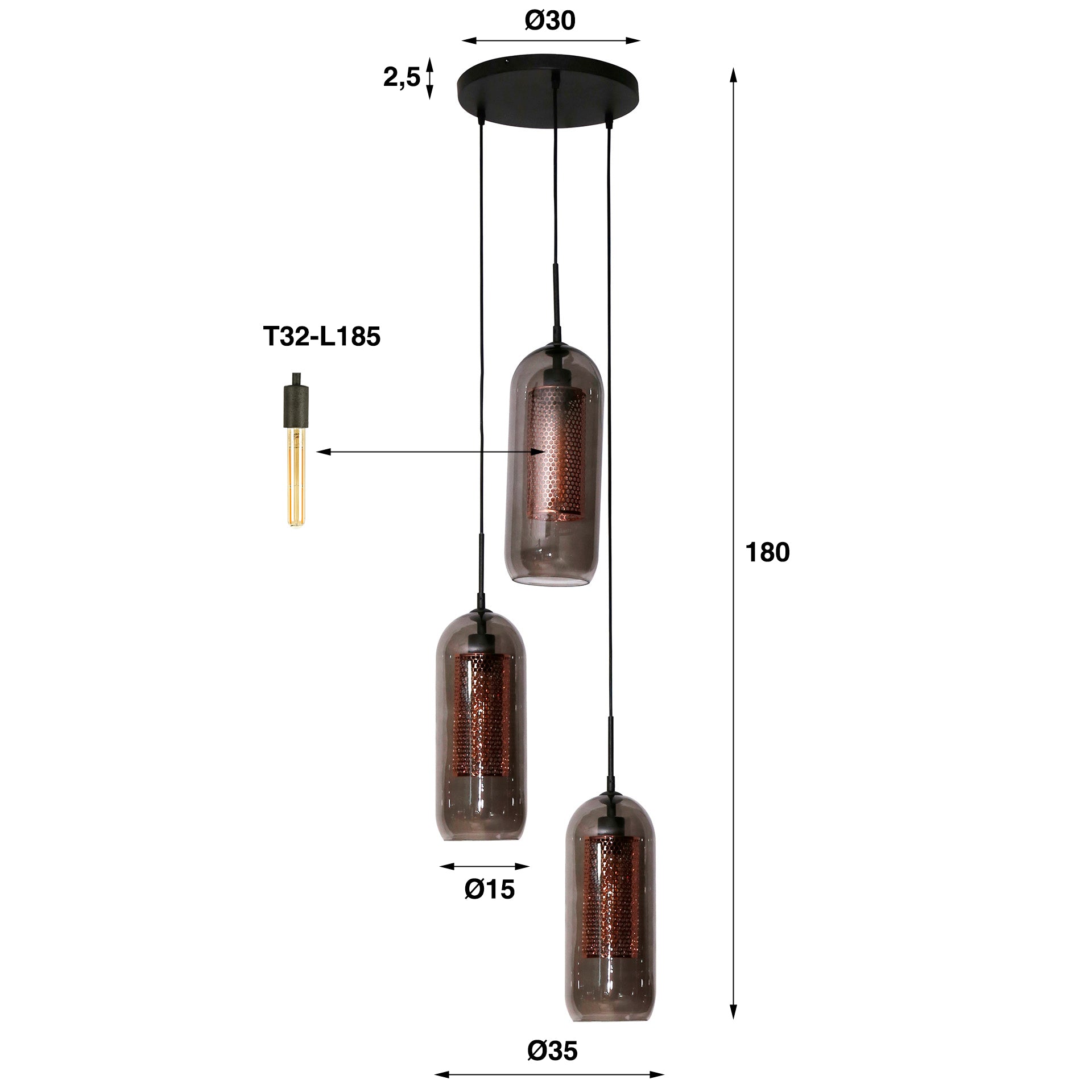 Pendelleuchte „Talvira“ –  Gestuft mit 3 Leuchten im Rauchglas-Mesh-Design