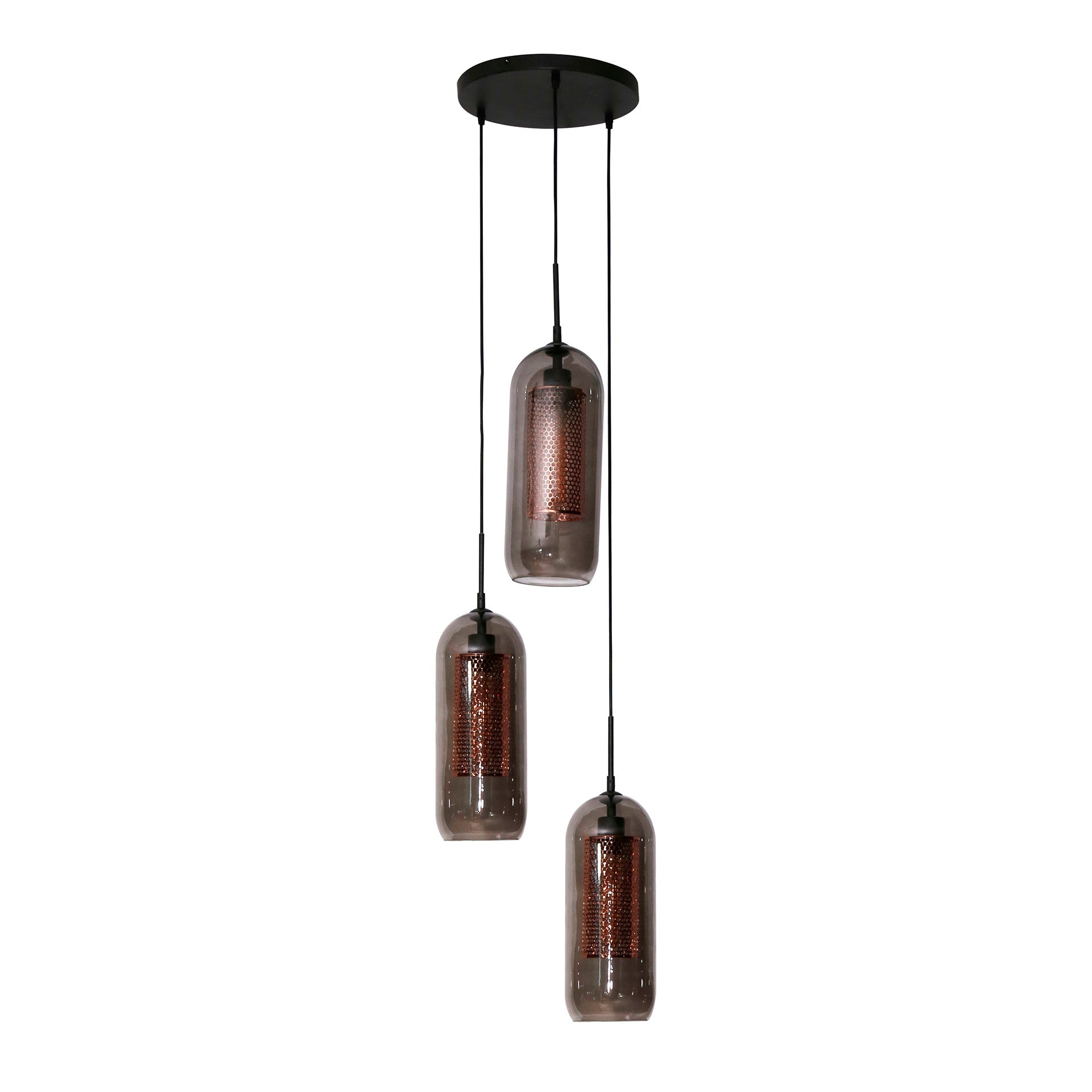 Pendelleuchte „Talvira“ –  Gestuft mit 3 Leuchten im Rauchglas-Mesh-Design