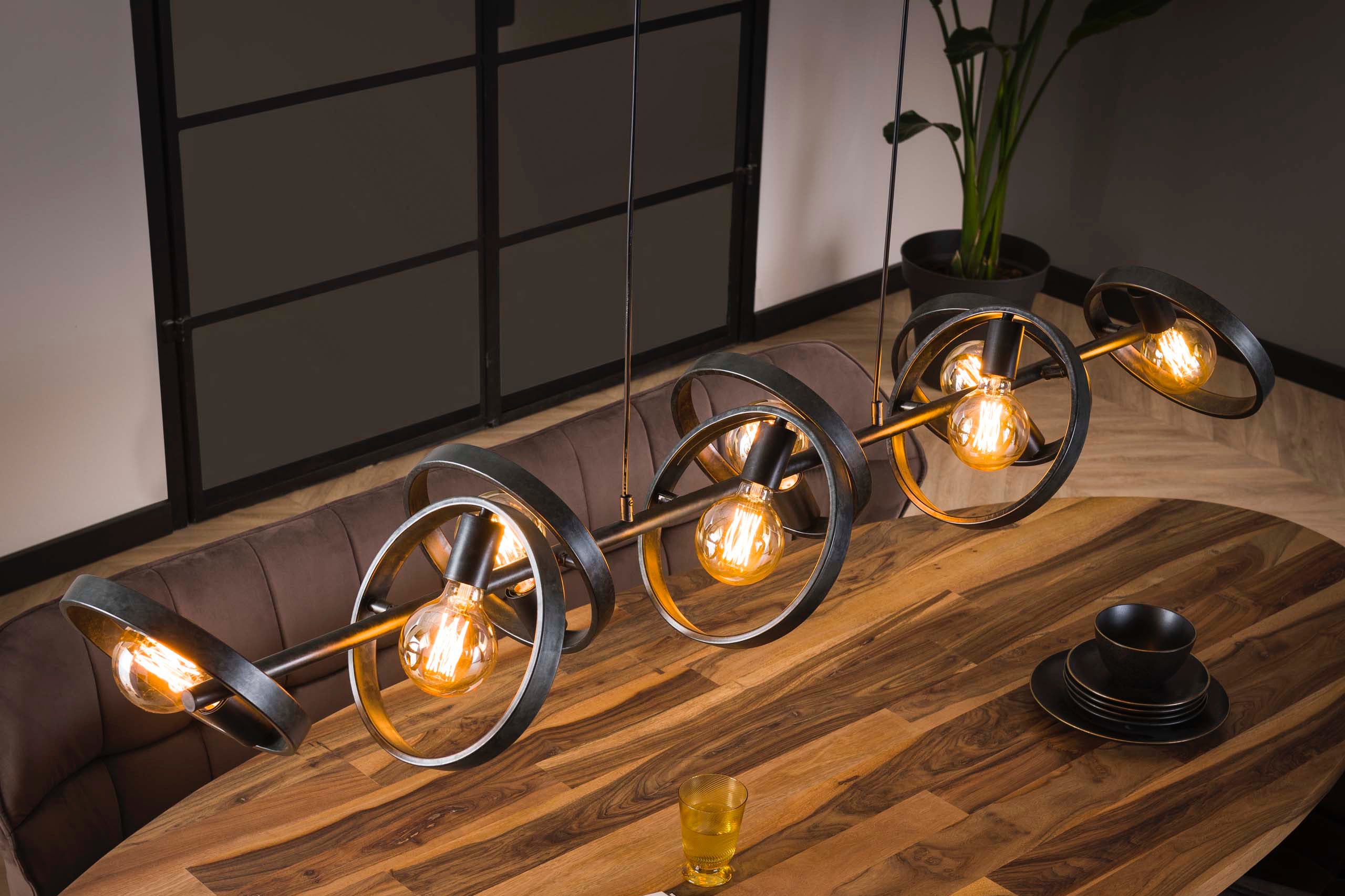 Pendelleuchte Arkon Octa – Offenes Metallrahmen-Design in Charcoal (8-flammig)