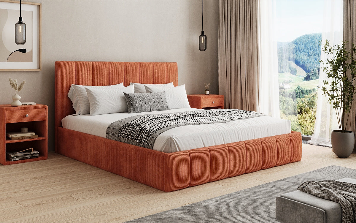 Designer Polsterbett Mila in Cord mit Stauraum