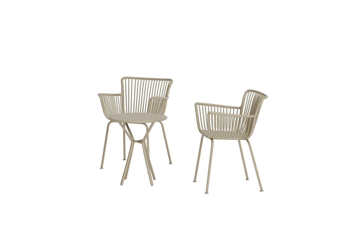 Garten Loungeset Aida – 2er Set in Beige mit rundem Tisch & Stühlen