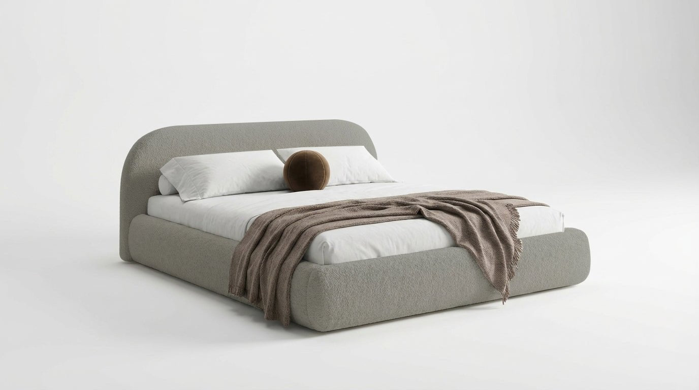 Designer Polsterbett Luma in Bouclé mit Stauraum