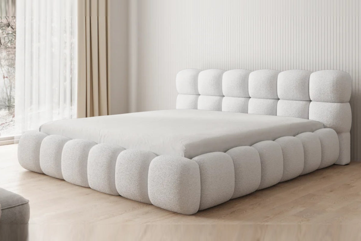 Outlet Polsterbett Boston 180x200 in Bouclé Weiß