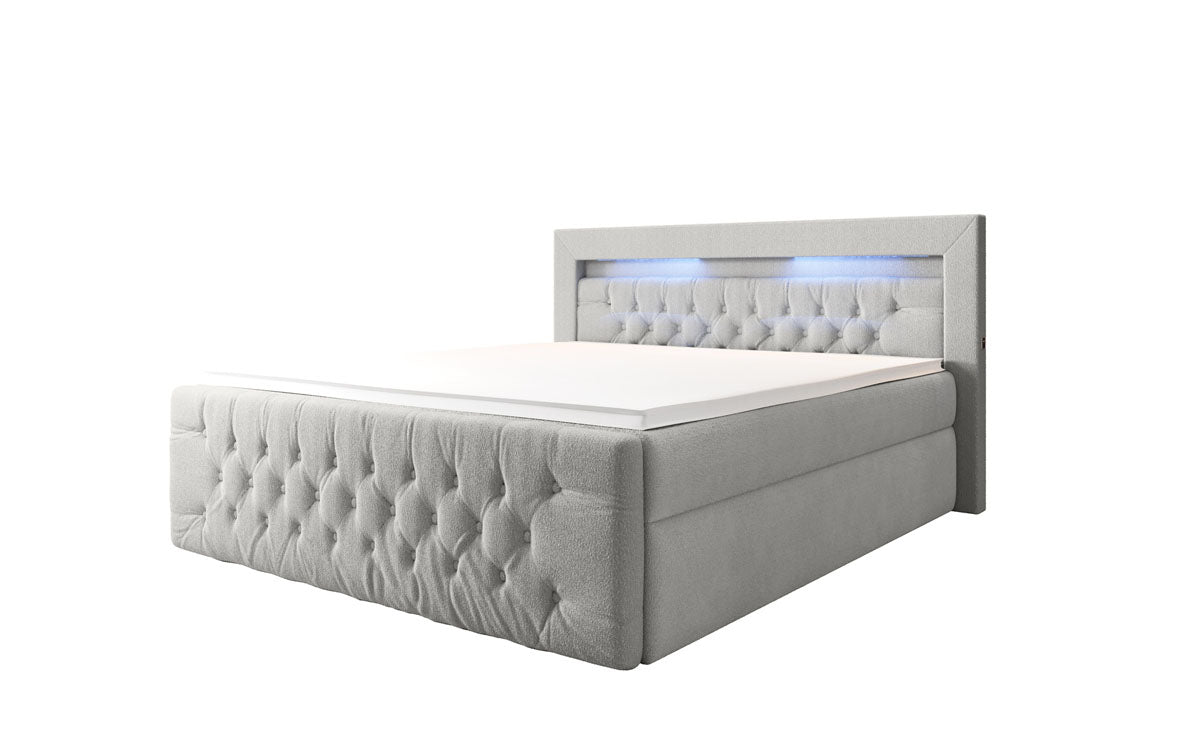 Boxspringbett Menzogna Bouclé mit LED und Stauraum (2 Schubladen)