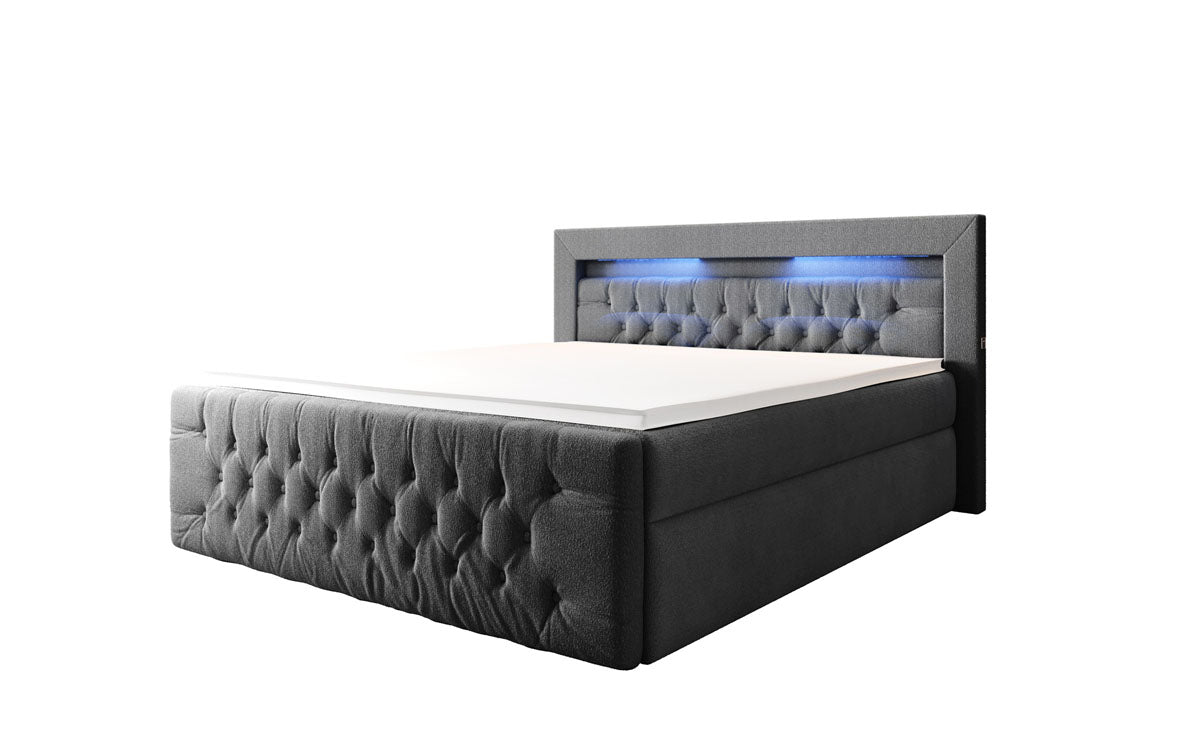 Boxspringbett Menzogna Bouclé mit LED und Stauraum (2 Schubladen)