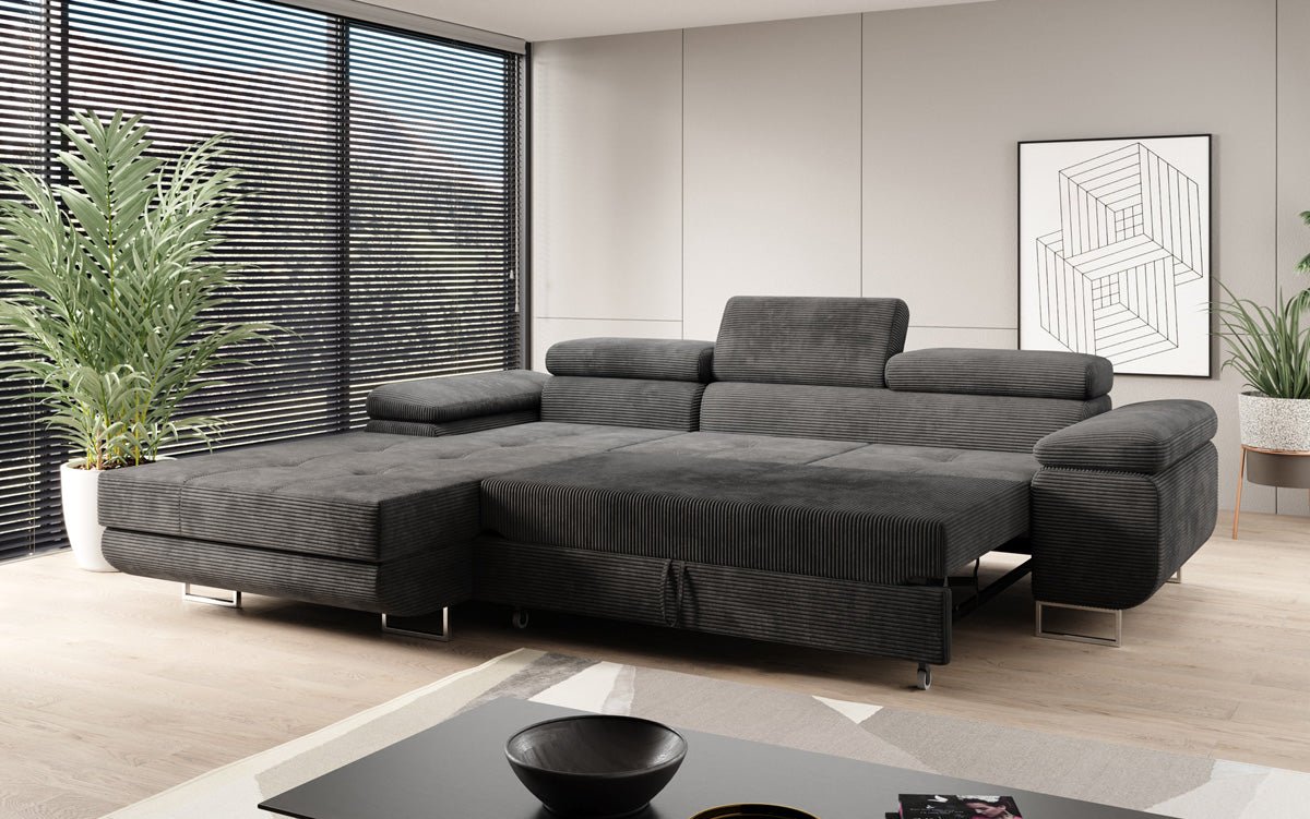 Designer Sofa Calvera mit Schlaf- und Klappfunktion in Cord