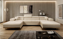 Designer Sofa Calvera U mit Schlaf- und Klappfunktion in Bouclé