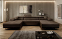 Designer Sofa Calvera U mit Schlaf- und Klappfunktion in Bouclé