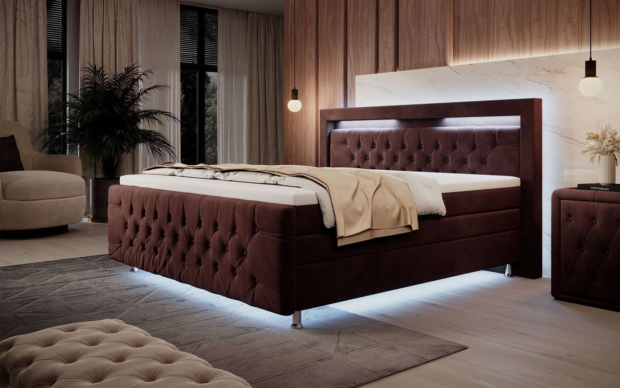 Boxspringbett Lorena mit LED u. Stauraum