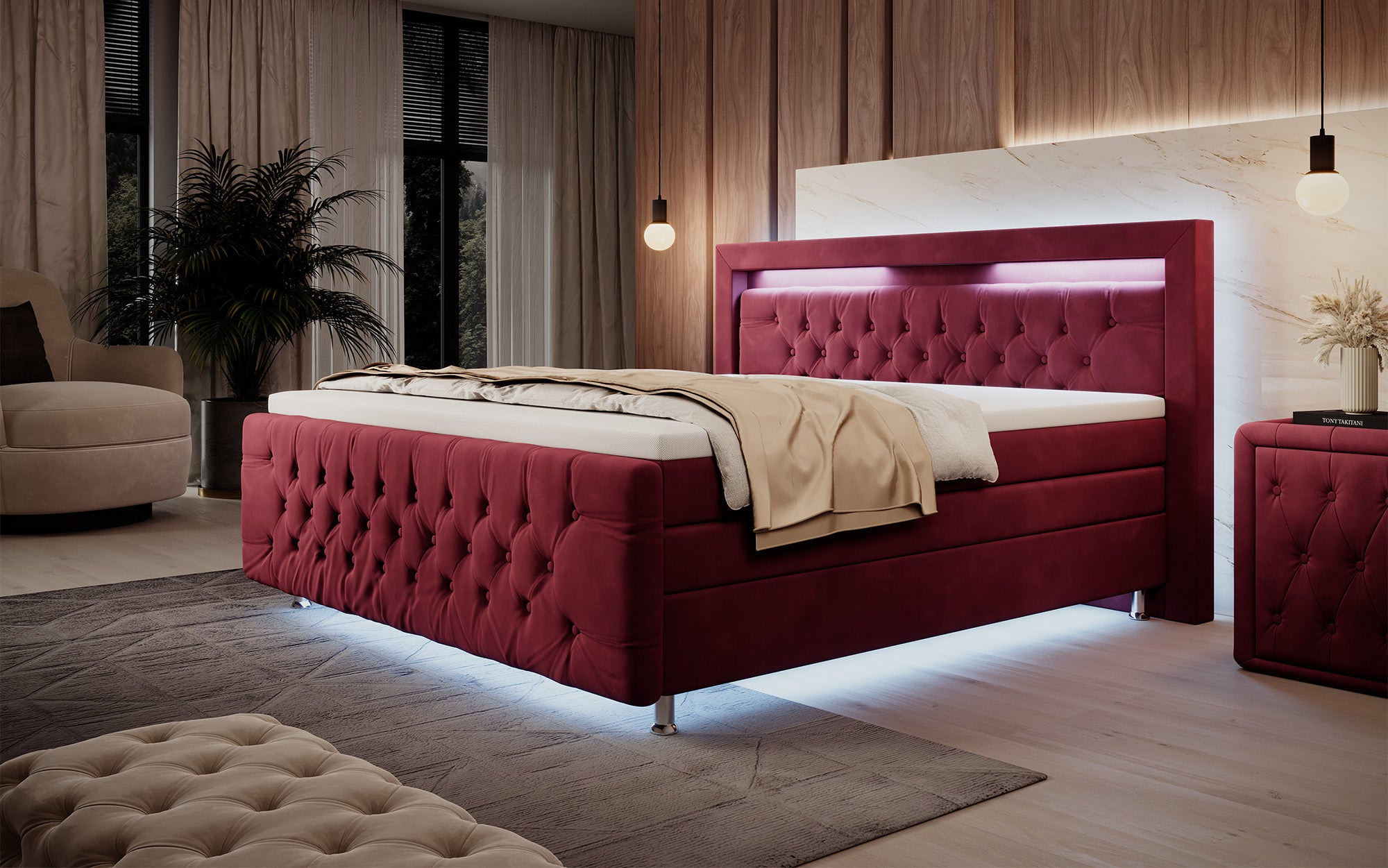 Boxspringbett Lorena mit LED u. Stauraum