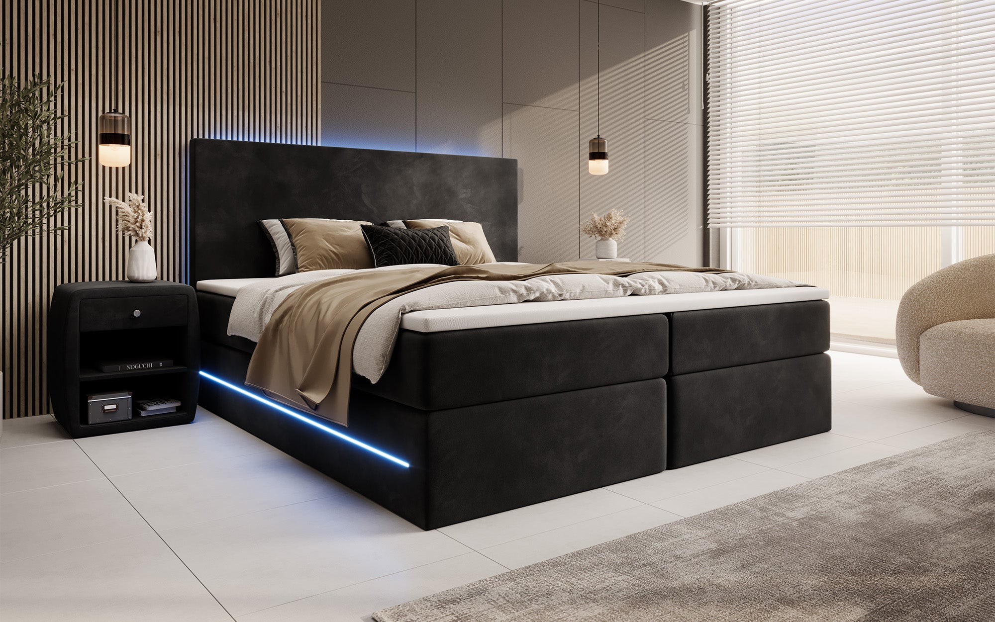 Boxspringbett Voyage mit LED u. Stauraum