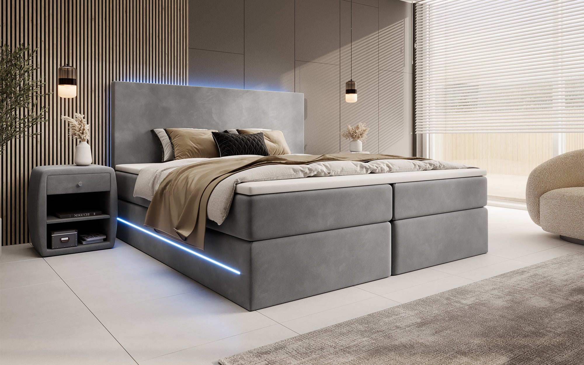 Boxspringbett Voyage mit LED u. Stauraum