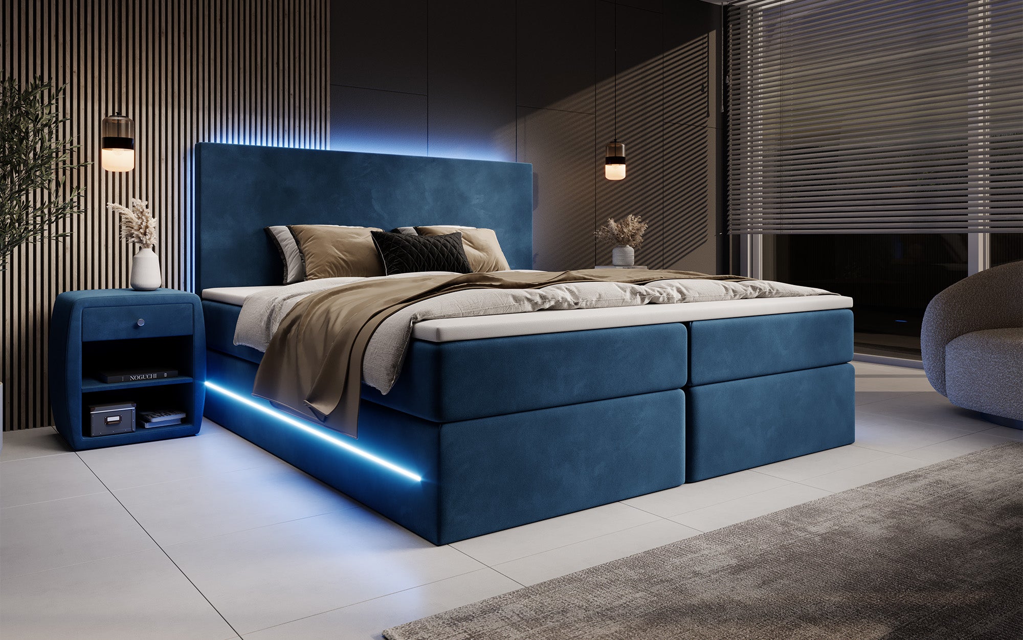 Boxspringbett Voyage mit LED u. Stauraum