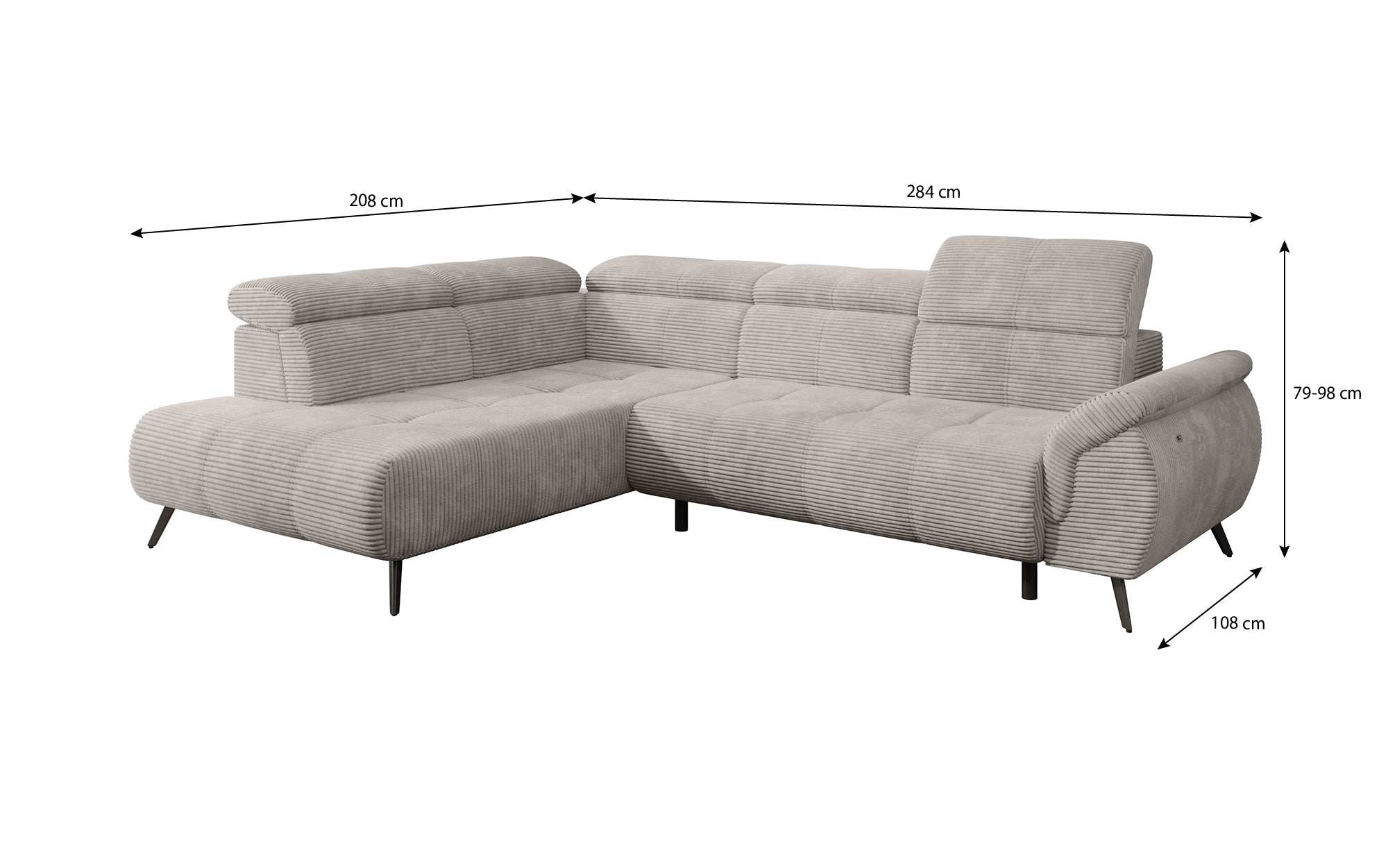 Designer Sofa Genova II mit elektrischer Sitzverlängerung, USB Anschluss