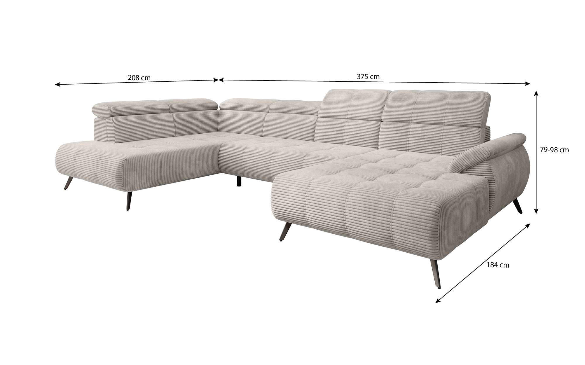 Designer Sofa Genova III mit elektrischer Sitzverlängerung und verstellbaren Kopflehnen