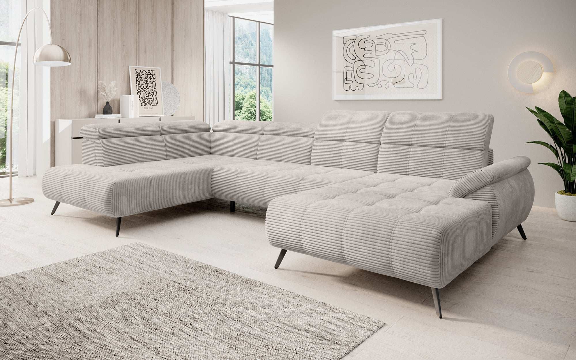 Designer Sofa Genova III mit elektrischer Sitzverlängerung und verstellbaren Kopflehnen