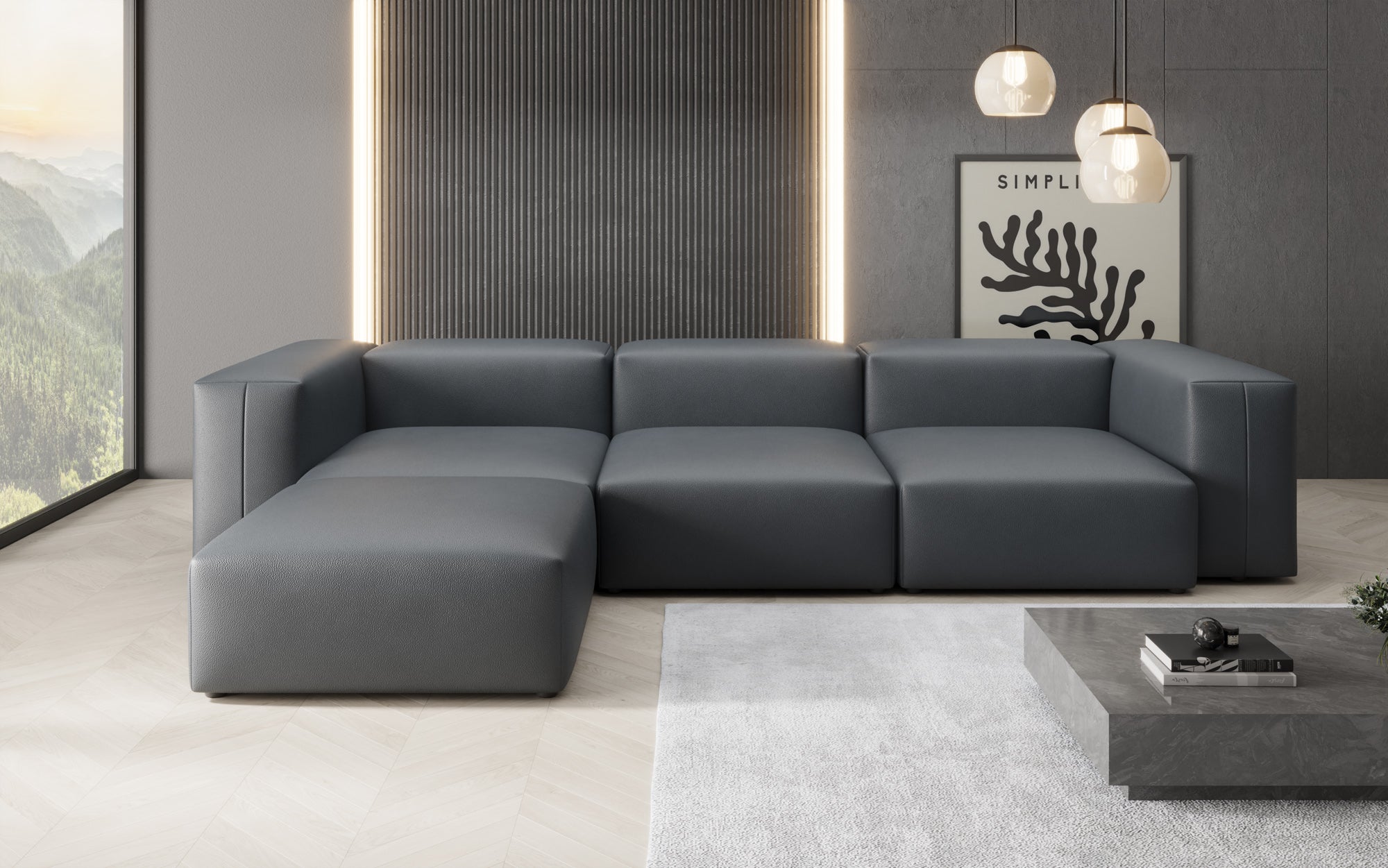 Designer L Sofa Snug in Echtleder