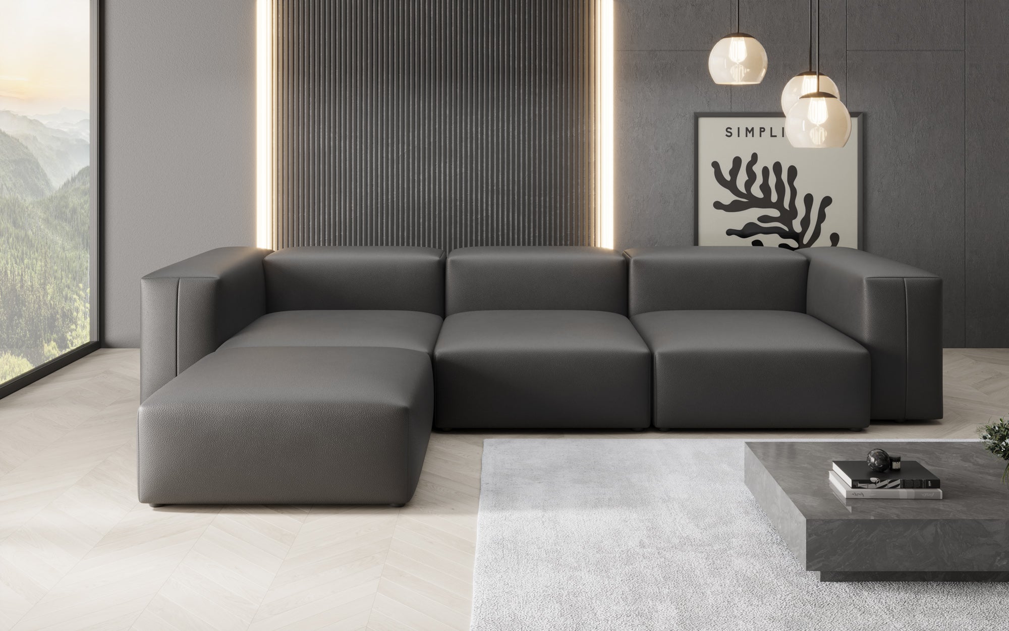 Designer L Sofa Snug in Echtleder