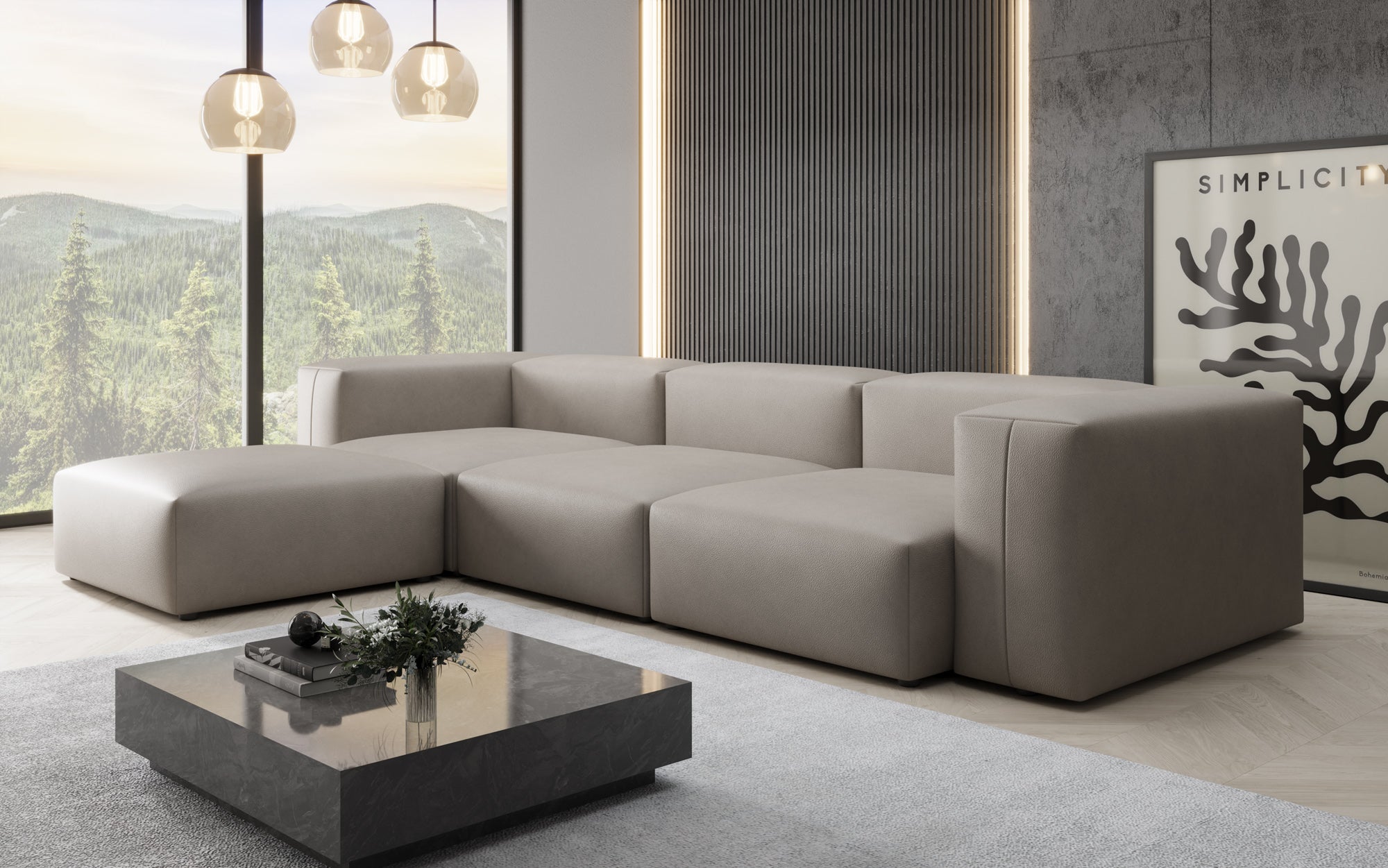 Designer L Sofa Snug in Echtleder