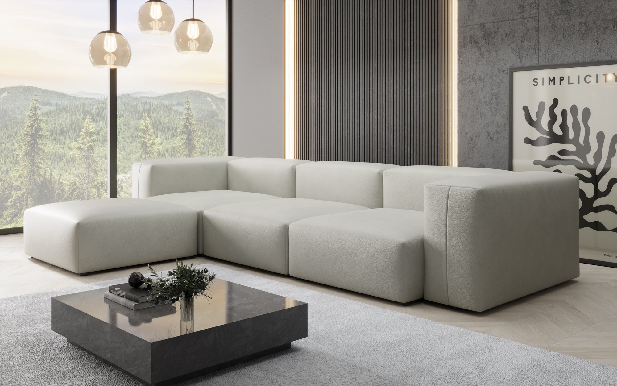 Designer L Sofa Snug in Echtleder