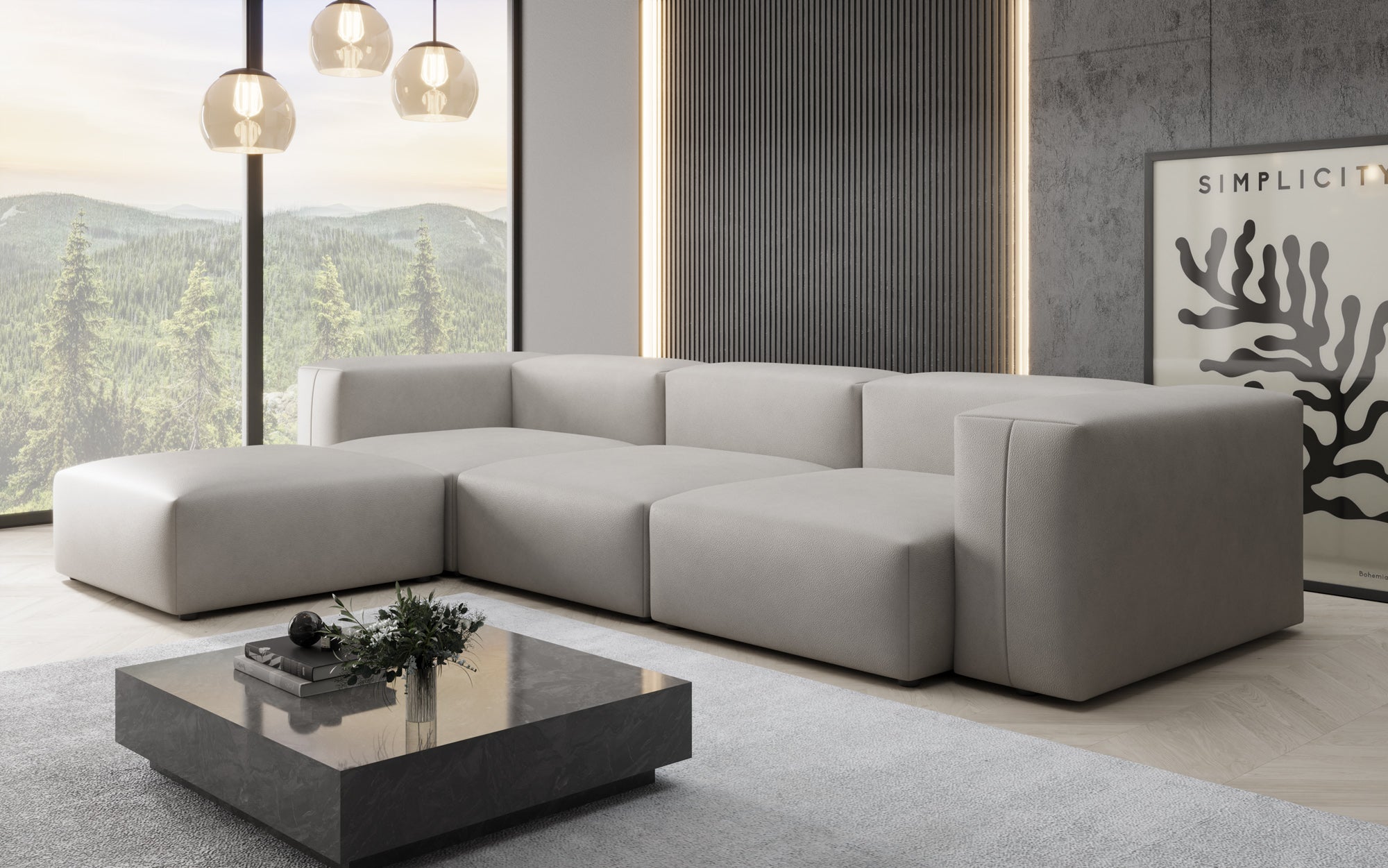 Designer L Sofa Snug in Echtleder