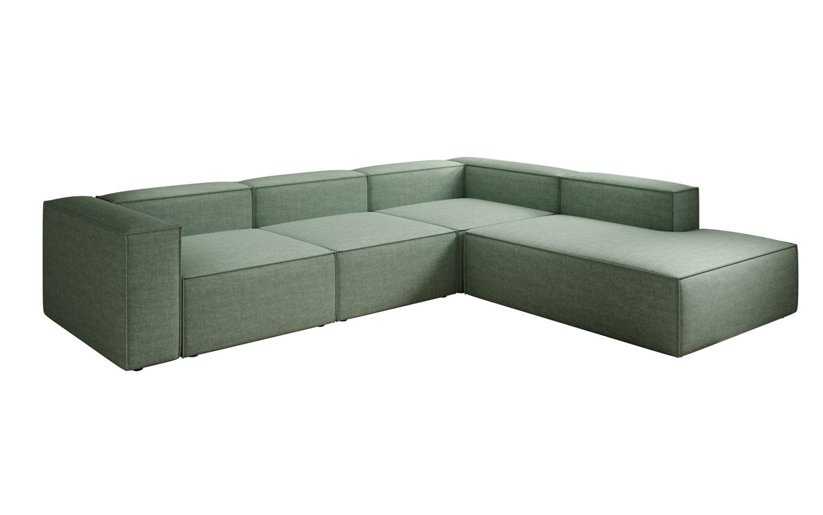 Designer Ecksofa Lesley mit langer Ottomane in Leinen-Optik
