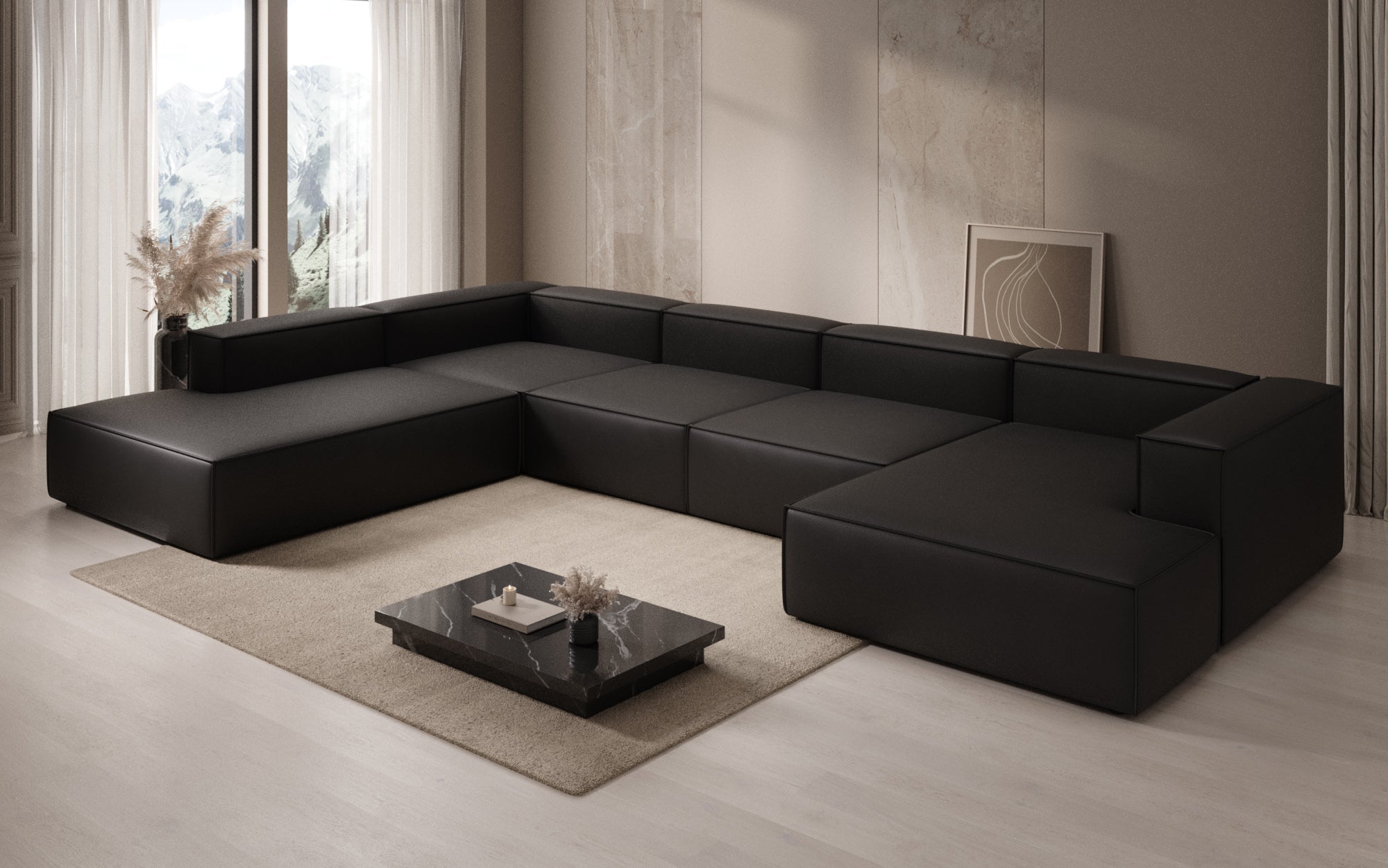 Designer Sofa Lesley U XXL in Echtleder