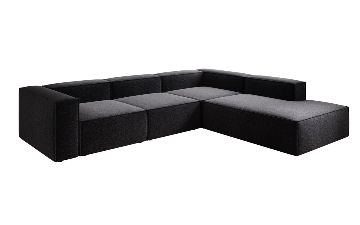 Designer Sofa Lesley L mit langer Ottomane in Strukturstoff