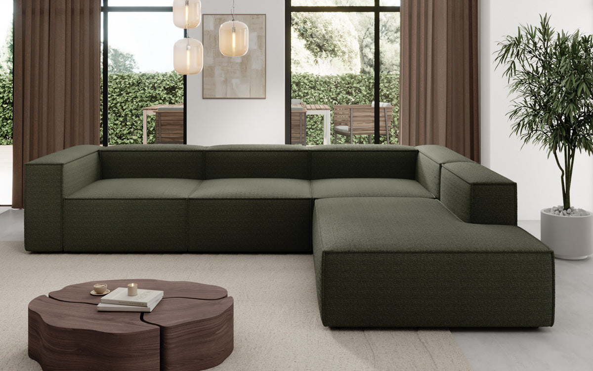 Designer Sofa Lesley L mit langer Ottomane in Bouclé