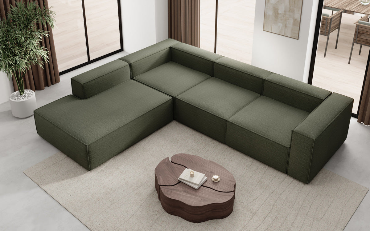 Designer Sofa Lesley L mit langer Ottomane in Bouclé