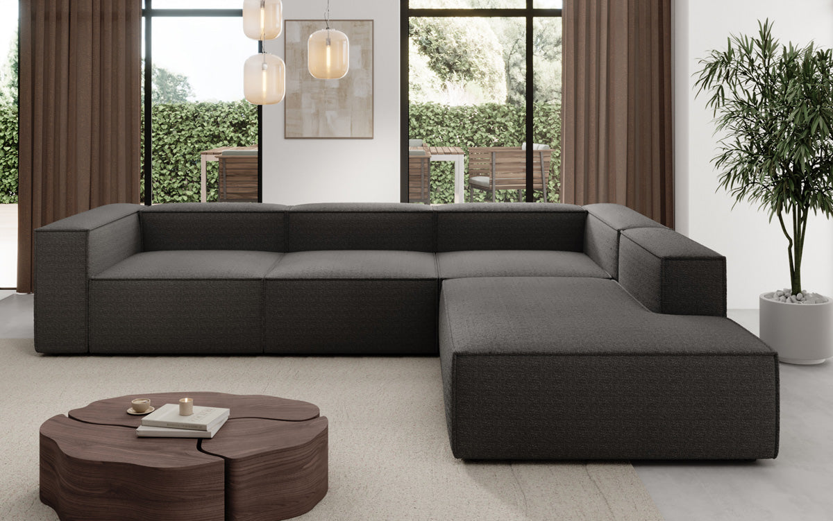 Designer Sofa Lesley L mit langer Ottomane in Bouclé