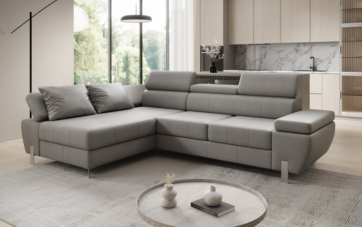 Designer L Sofa Calista mit Schlaffunktion und Stauraum in Echtleder