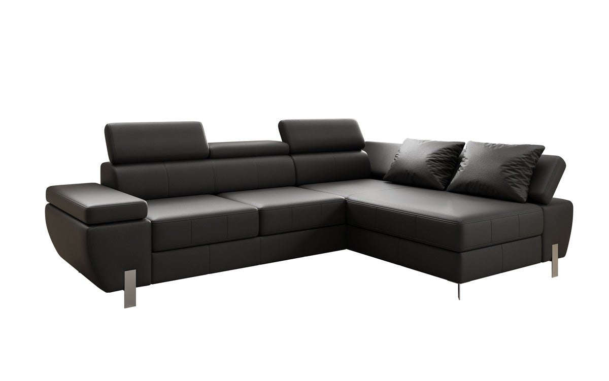 Designer L Sofa Calista mit Schlaffunktion und Stauraum in Echtleder
