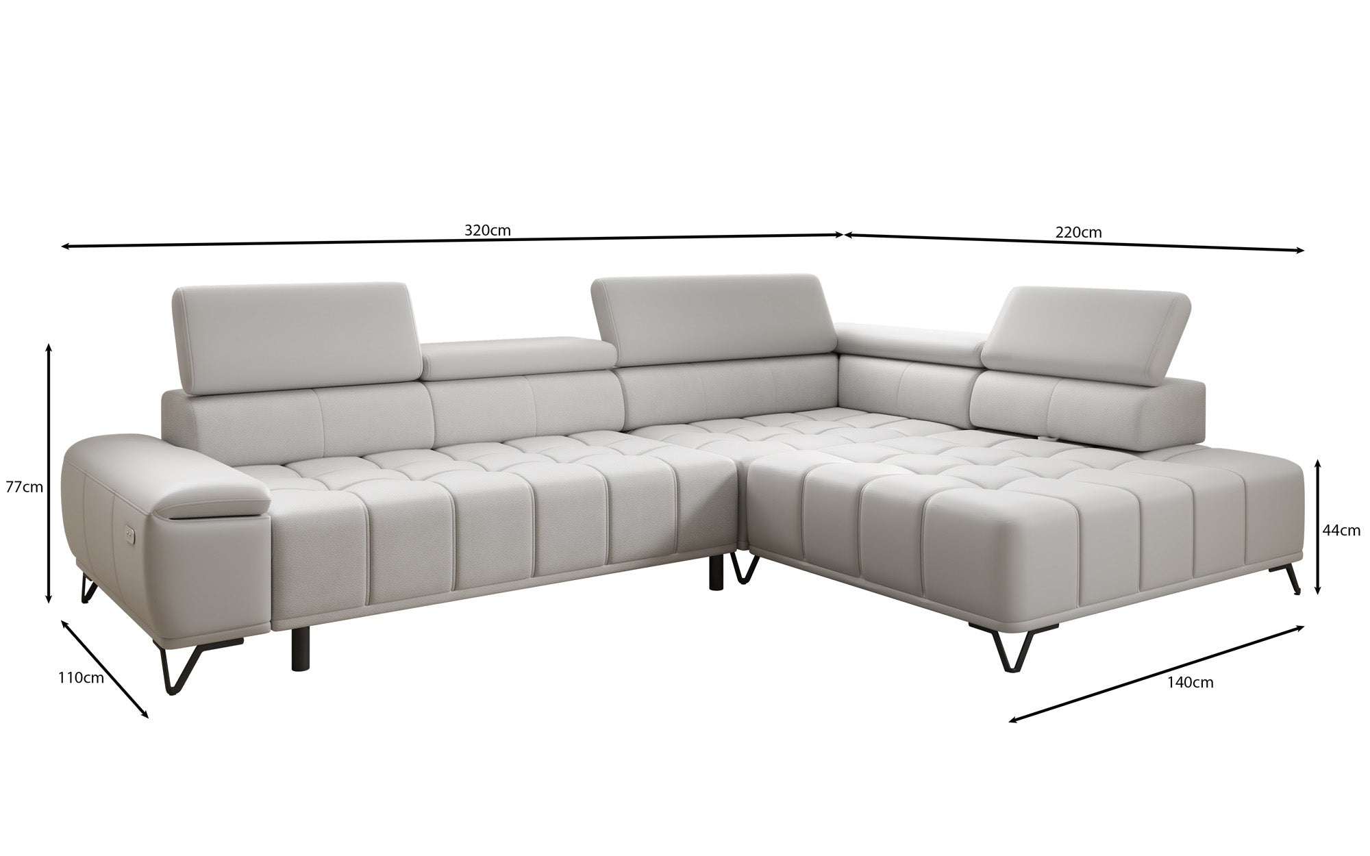 Designer L Sofa Selora mit elektrischer Schlaffunktion und verstellbarerer Rückenlehne in Echtleder