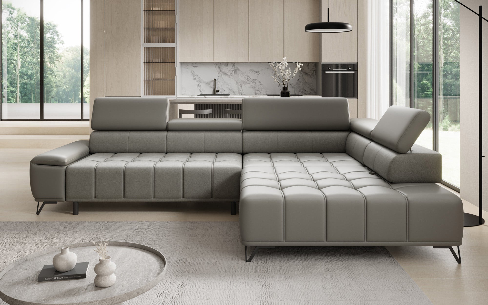 Designer L Sofa Selora mit elektrischer Schlaffunktion und verstellbarerer Rückenlehne in Echtleder
