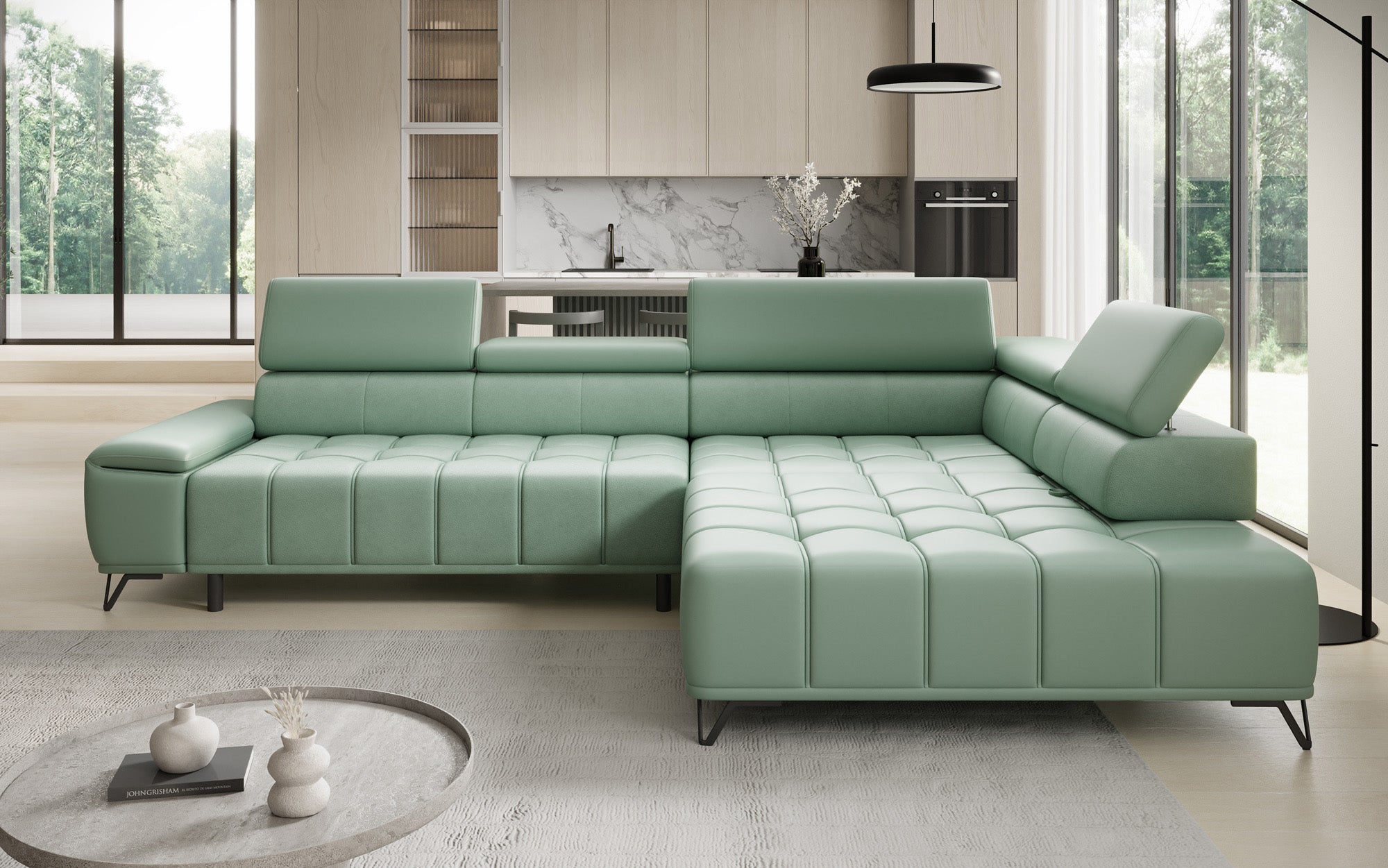 Designer L Sofa Selora mit elektrischer Schlaffunktion und verstellbarerer Rückenlehne in Echtleder